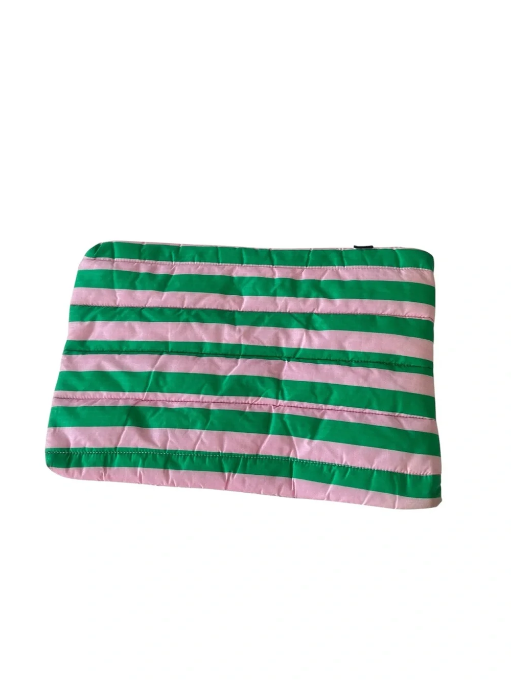 Baggu Puffy Laptop Sleeve Pouch Awning Stripe Pink Green 14”